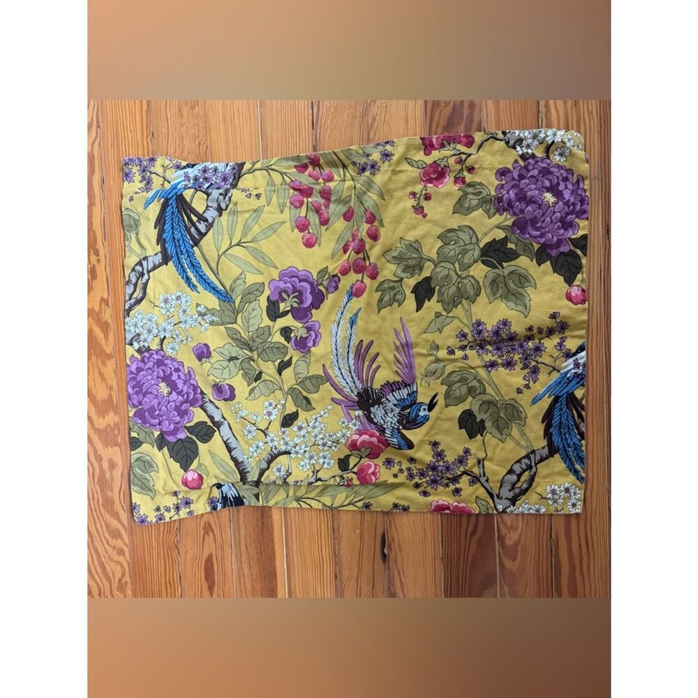 Pottery Barn Yellow Floral and Bird Cotton-Linen Standard Sham